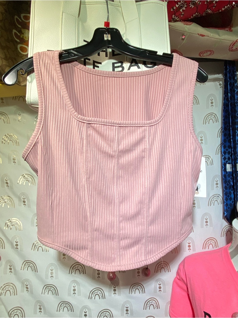 Square-Neck Ribbed Pink Crop Top